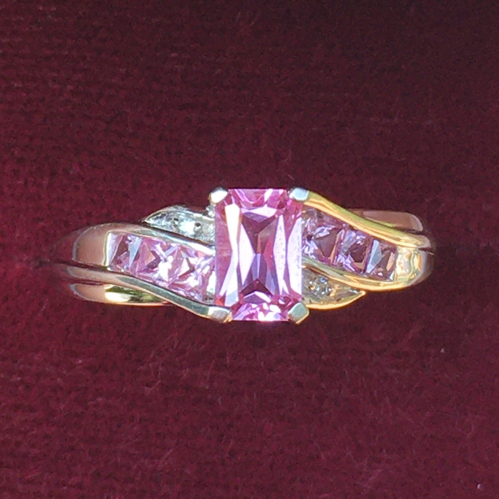 10k Solid White Gold Pink Topaz & Diamond Ring - Picture 1 of 15